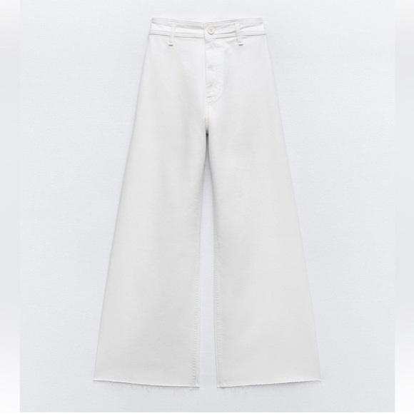 Zara The Marine Straight Wide Leg White High Waisted Jeans Sz 2 - Picture 8 of 11